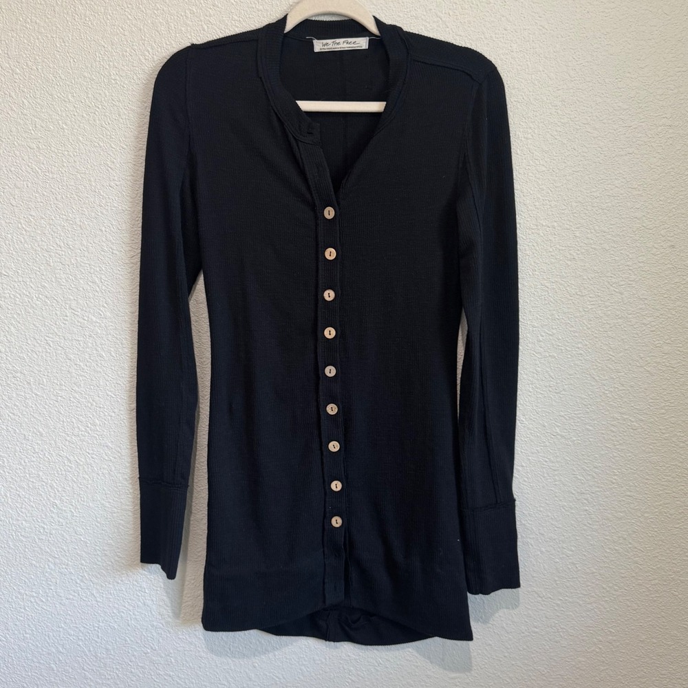 We The Free Gia Cardigan Ribbed Sweater Dress Blackโ XS Boho Western Casual Mini